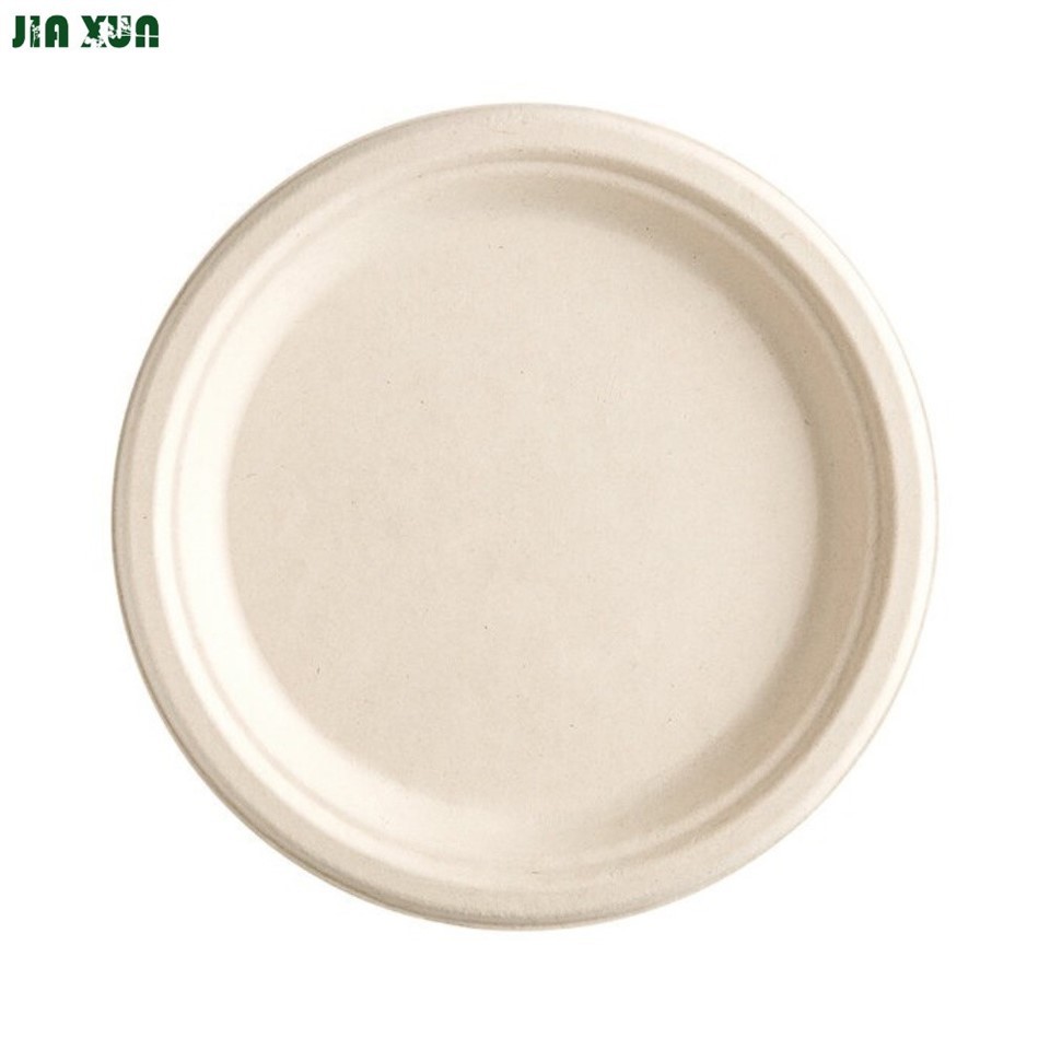 9-Inch Compostable Sugarcane Bagasse Plates Natural Beige Color